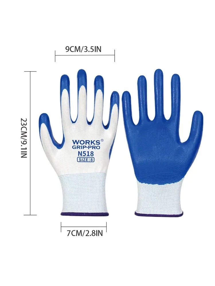Heavy-Duty Nitrile Coated Work Gloves: Non-Slip, Breathable, Industrial Safety, 3 Pairs