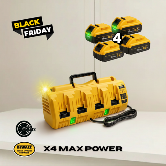 Black Friday DeWalt Max 4-Port Rapid Battery Charger + Max Power X4 Batteries