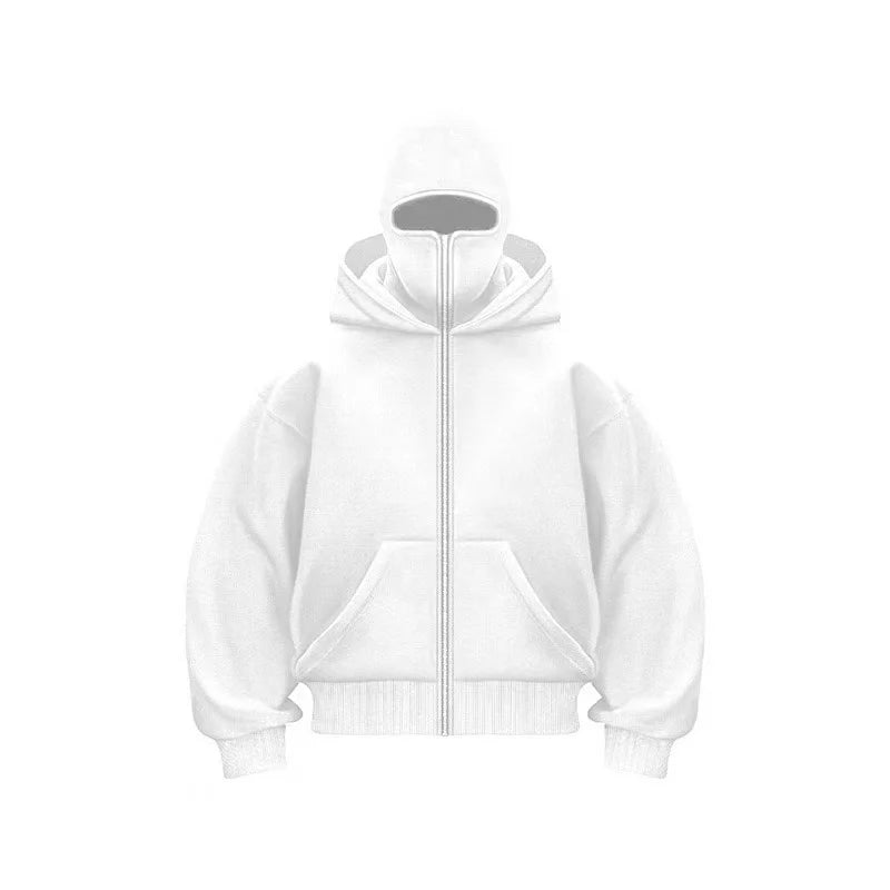 Unisex Autumn Winter Fleece Hoodie with Mask Design, Casual Sportswear Plus Size
