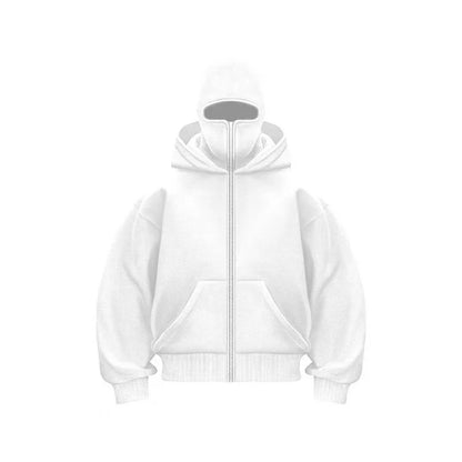 Unisex Autumn Winter Fleece Hoodie with Mask Design, Casual Sportswear Plus Size
